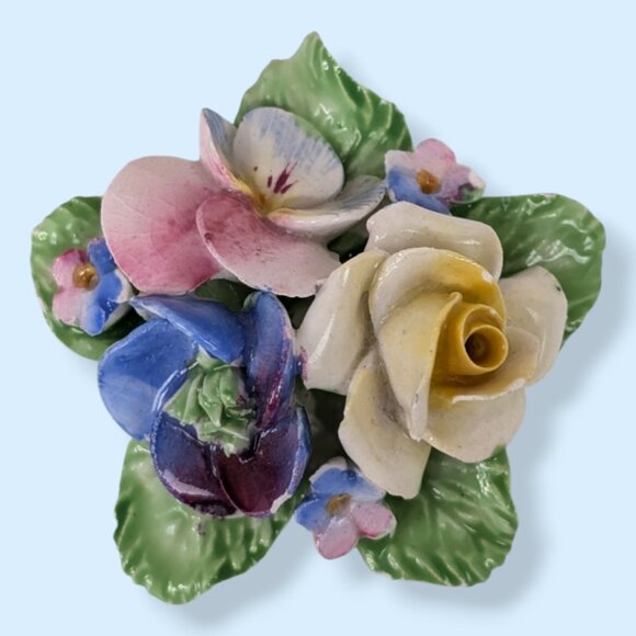 (2/$20) V. Denton China Painted Floral Brooch - Picture 1 of 7